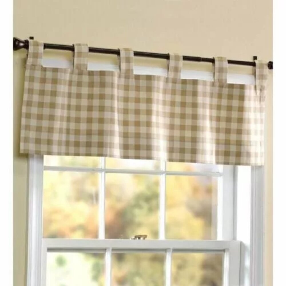 Plow & Hearth 40"W X 15"L Thermalogic Check Tab-Top Valance Curtain, in GREEN
